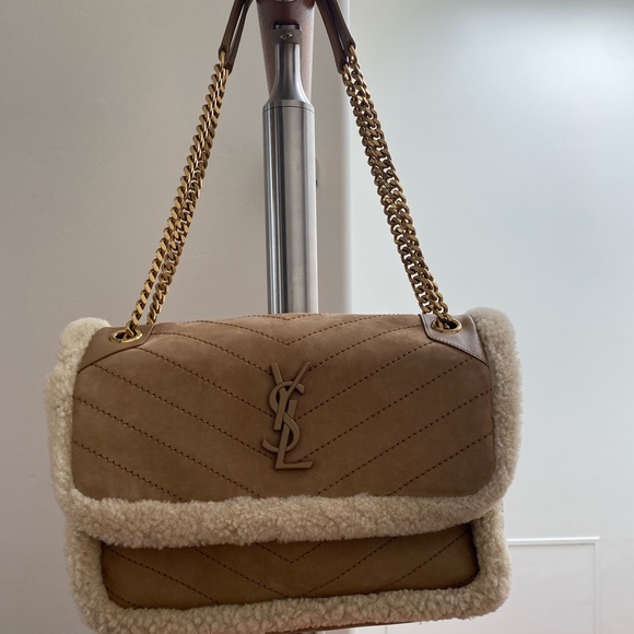 Saint Laurent matte leather/shearling shoulder/ crossbody bag 11”x7”x3.5” NWT - Picture 1 of 9